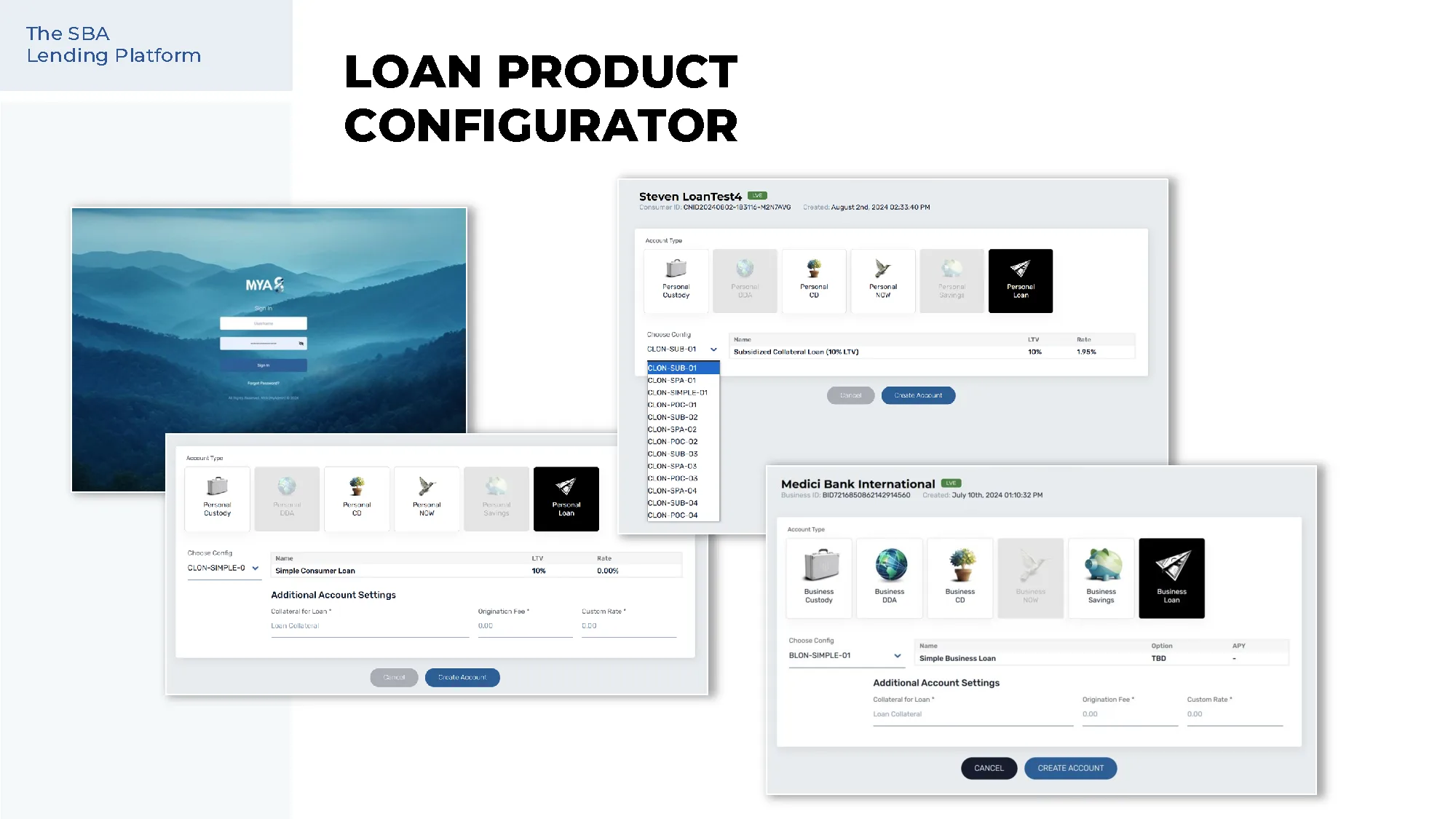 Loan Product Configurator — MYA interface for creating personal and business loan products